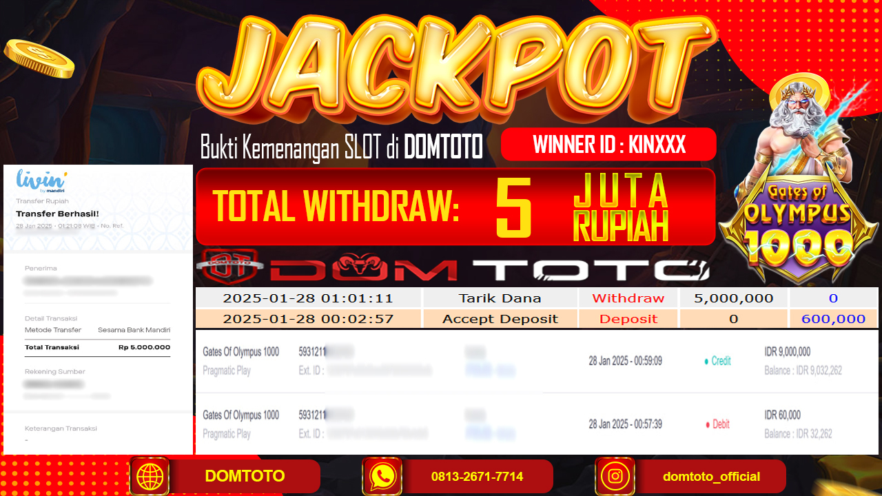 JACKPOT SLOT GATES OF OLYMPUS 1000 28  JANUARI 2025